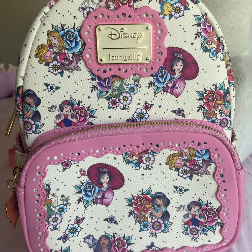 Loungefly Pink and Gold Floral Backpack
